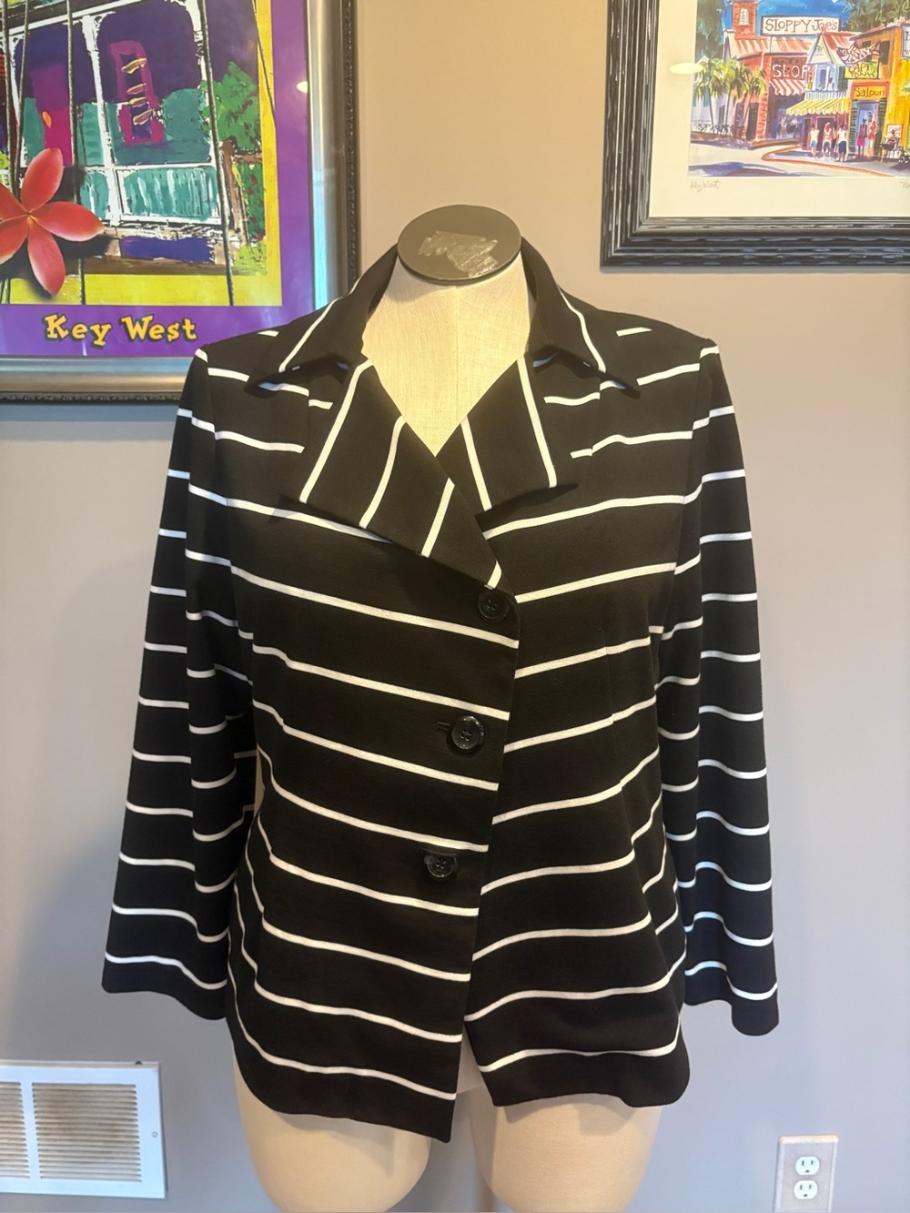 Chicos Women’s Black & White Striped Button-Front Jacket